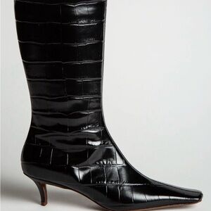 Jil Sander Black Croc Embossed Women's Low Heel Boots 7